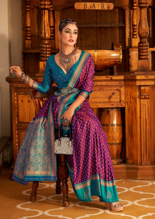 Wine color banarasi saree for women