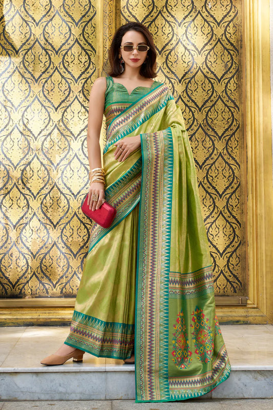 Green color tissue silk saree for women