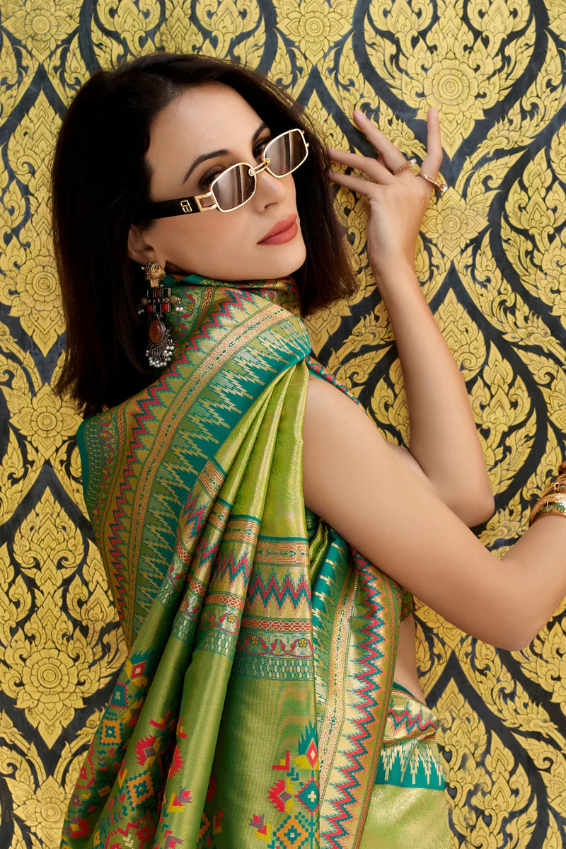 Green color tissue silk saree price