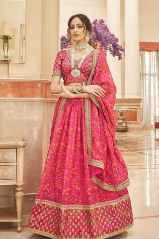 Organza pink lehenga art silk blouse with dupatta