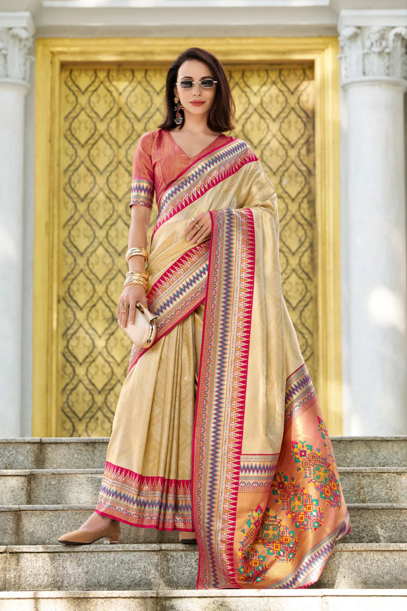 Beige color tissue silk saree for women with price
