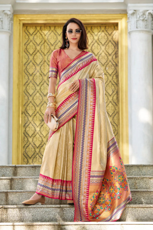 Beige color tissue silk saree for women with price
