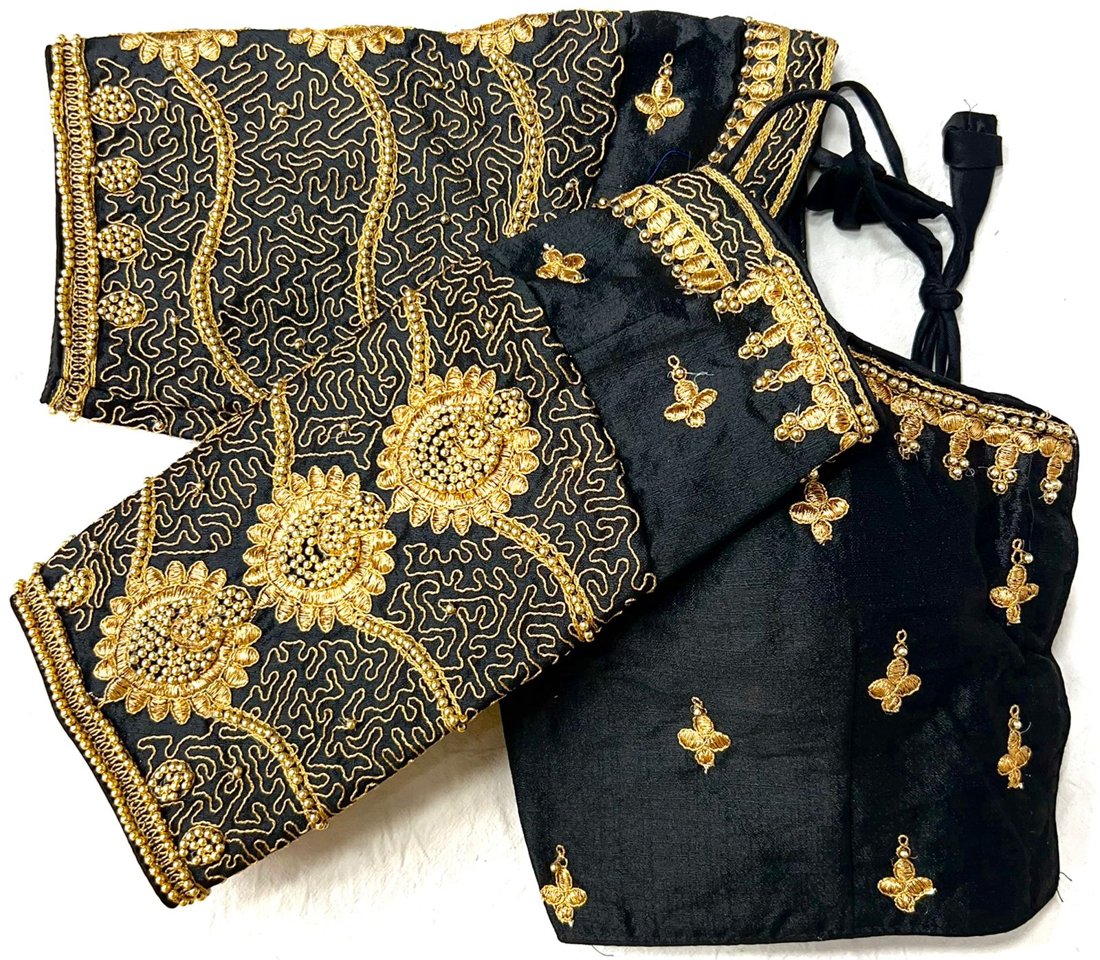 Black color silk embroidery work blouse for women