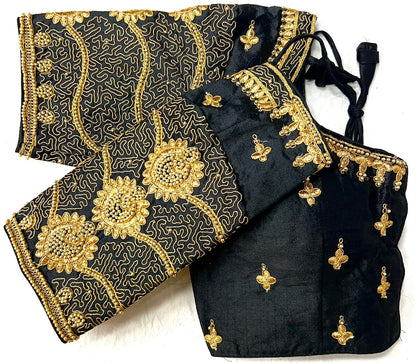 Black color silk embroidery work blouse for women