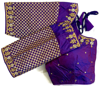 Purple color phantom silk sequins work ready to wear blouse price
