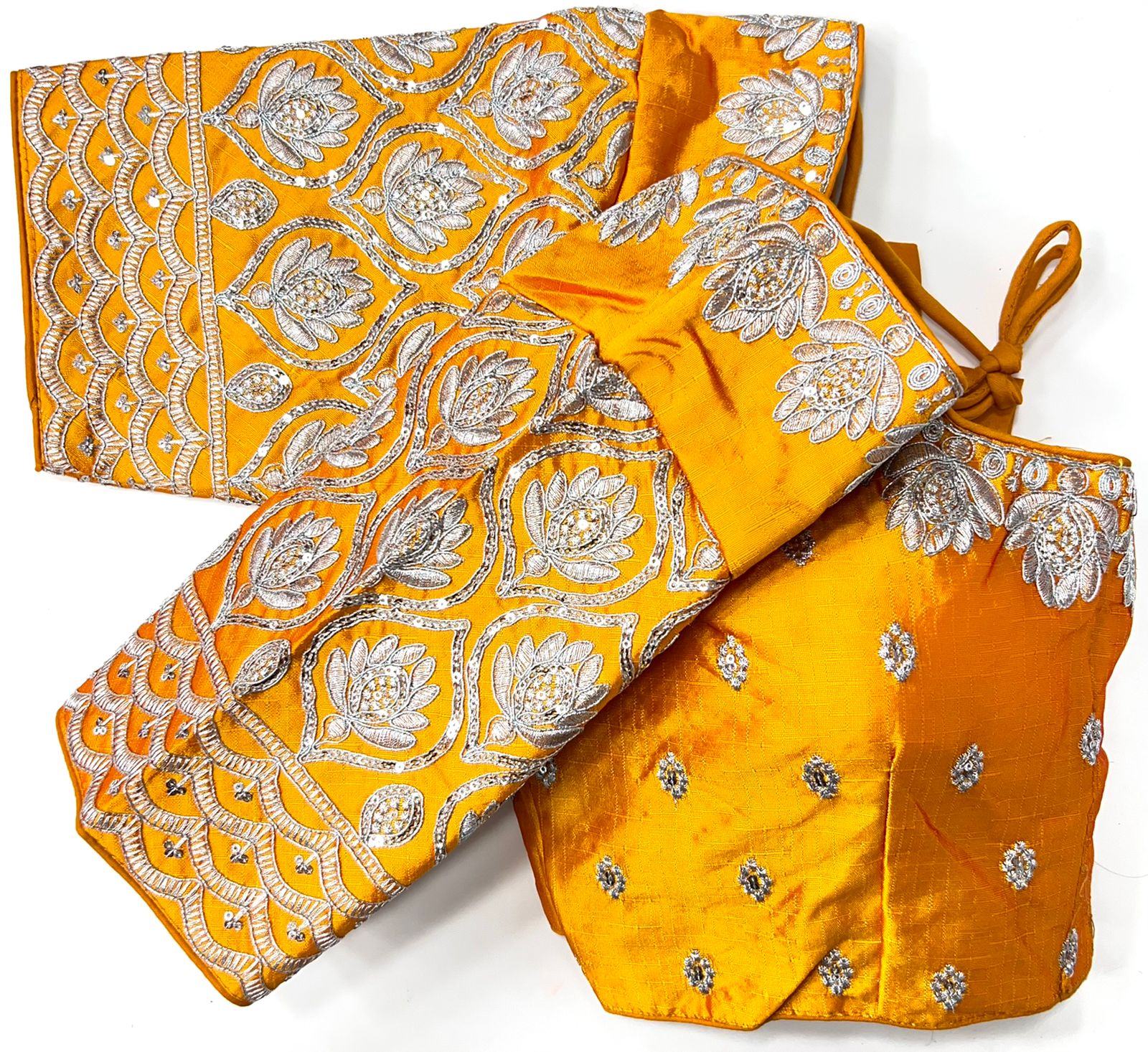 Yellow color silk sequins work sarees blouse for women