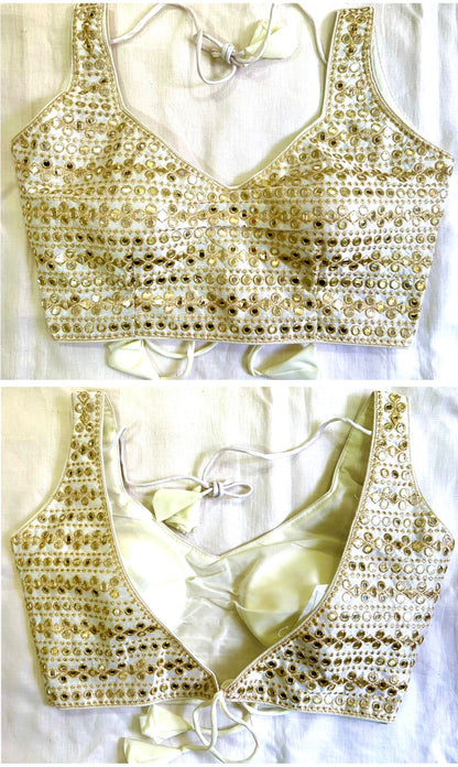 Off White Color mirror work blouse for  women