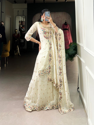 Off White color vichitra silk sharara suit for wedding