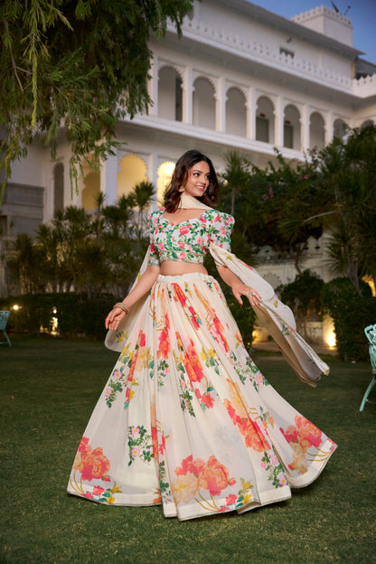 Cream color georgette lehenga choli with dupatta online