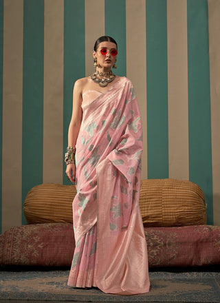 Pink Linen Saree with Contrast Blouse
