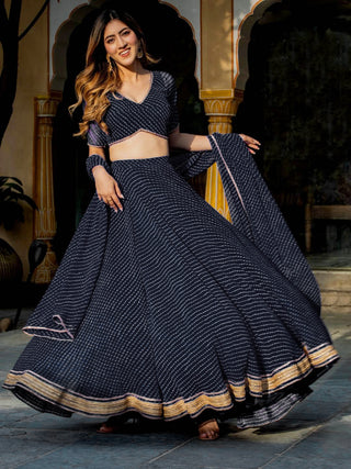 Black georgette leheriya printed lehenga choli with dupatta
