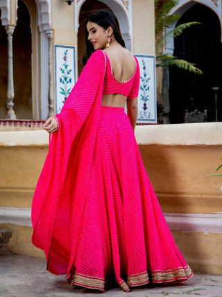 Pink leheriya printed lehenga choli with dupatta
