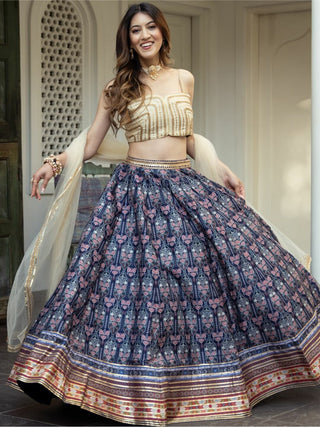 Blue printed lehenga choli for women