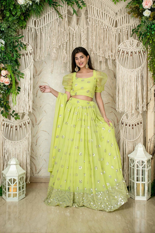 Neon color georgette lehenga choli 