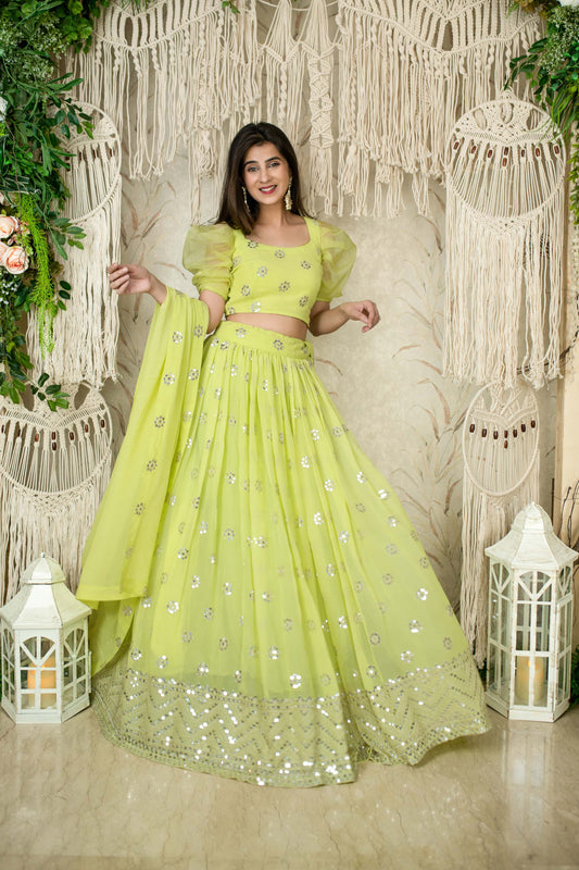 Neon color georgette lehenga choli for women