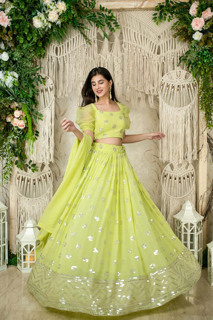 Neon color georgette lehenga choli with dupatta price