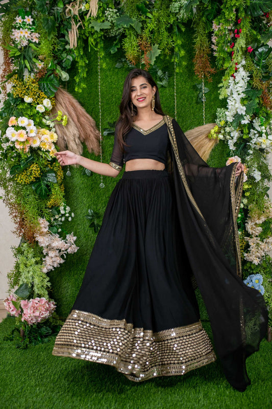 Black color georgette lehenga choli for women