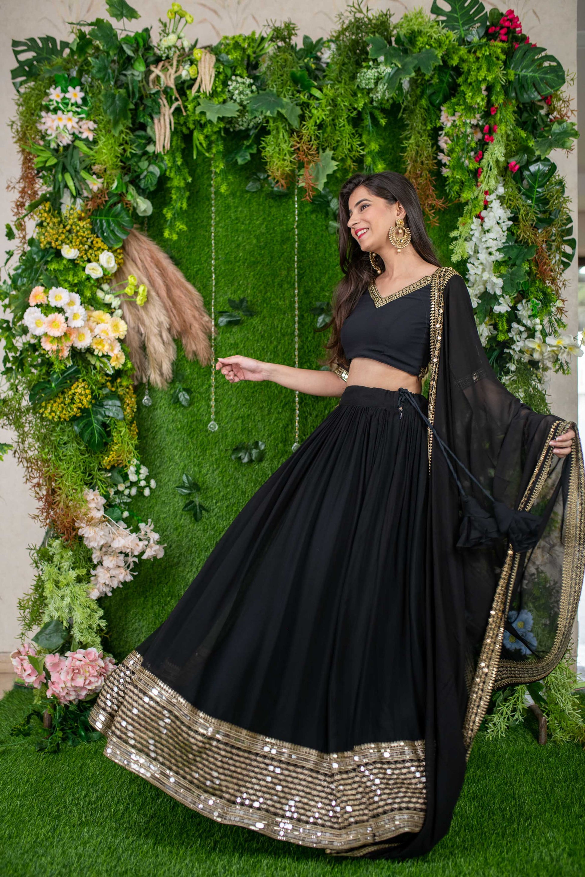 Black color georgette lehenga choli for party