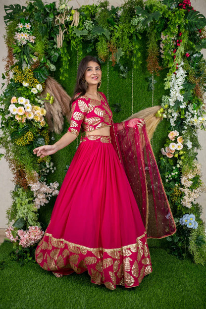 Pink color georgette lehenga choli with dupatta online