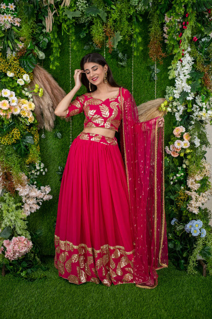 Pink color georgette lehenga choli with dupatta price