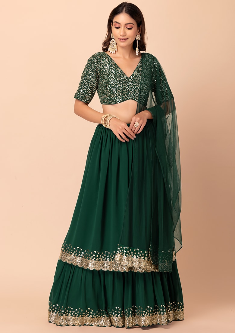 Green color georgette lehenga choli for wedding
