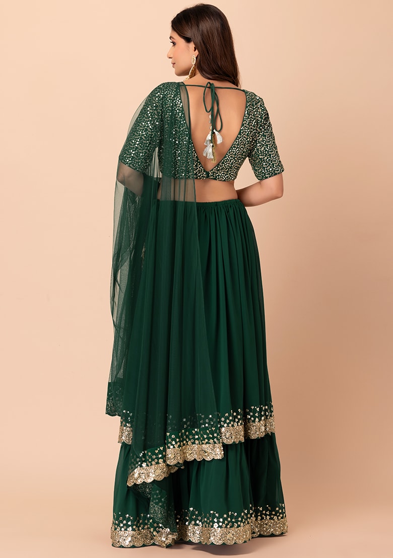 Dark green color georgette lehenga choli for women online shopping
