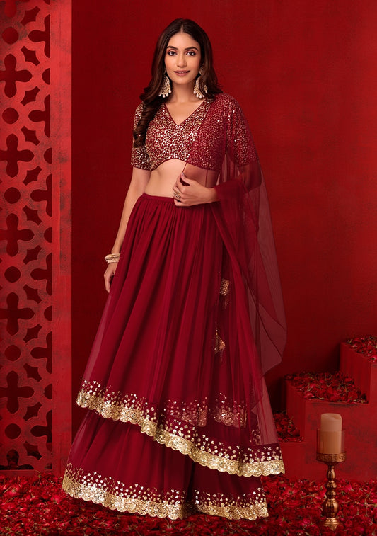 Red color georgette lehenga choli for women online
