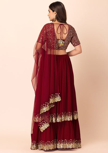 Red color georgette lehenga choli with dupatta price