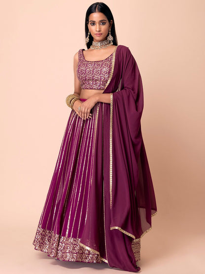 Wine color georgette lehenga choli for women