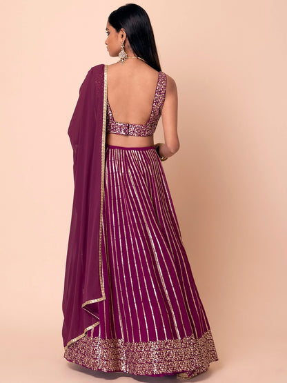 Wine color georgette lehenga choli with dupatta price