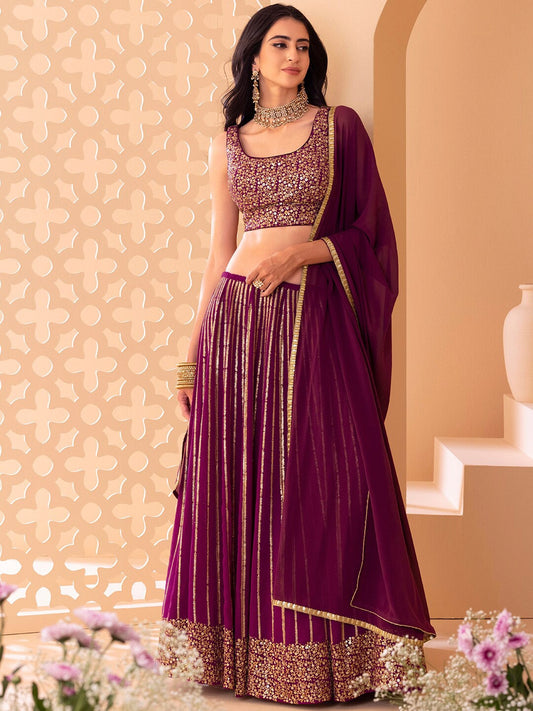 Wine color georgette lehenga choli for wedding