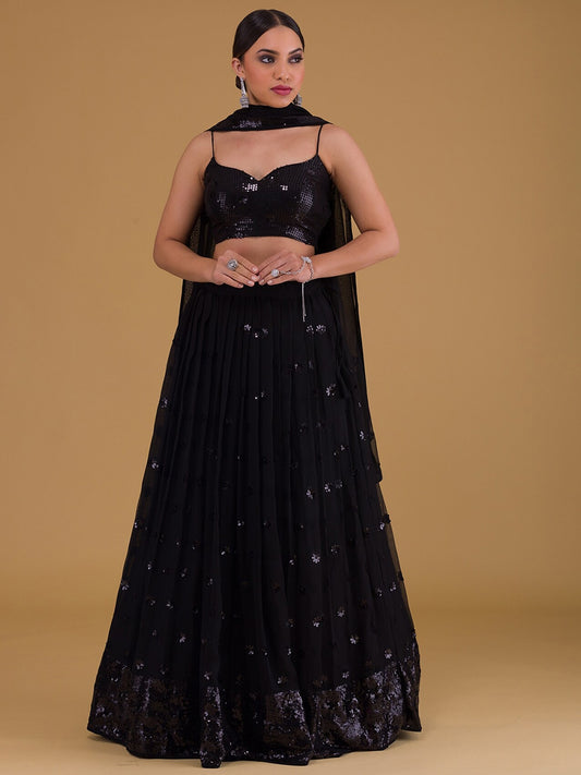 Black color georgette lehenga choli for women