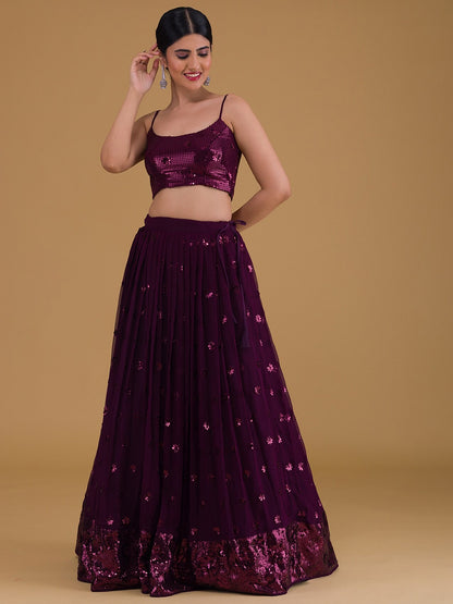 Purple color georgette lehenga choli with dupatta online shopping