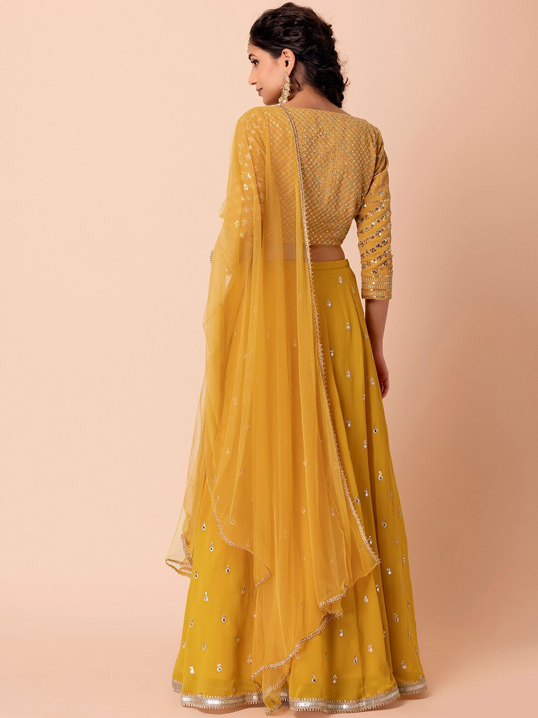 Yellow color georgette lehenga choli with dupatta price
