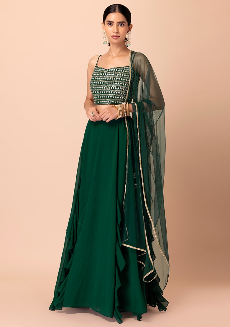 green color georgette lehenga choli with dupatta online
