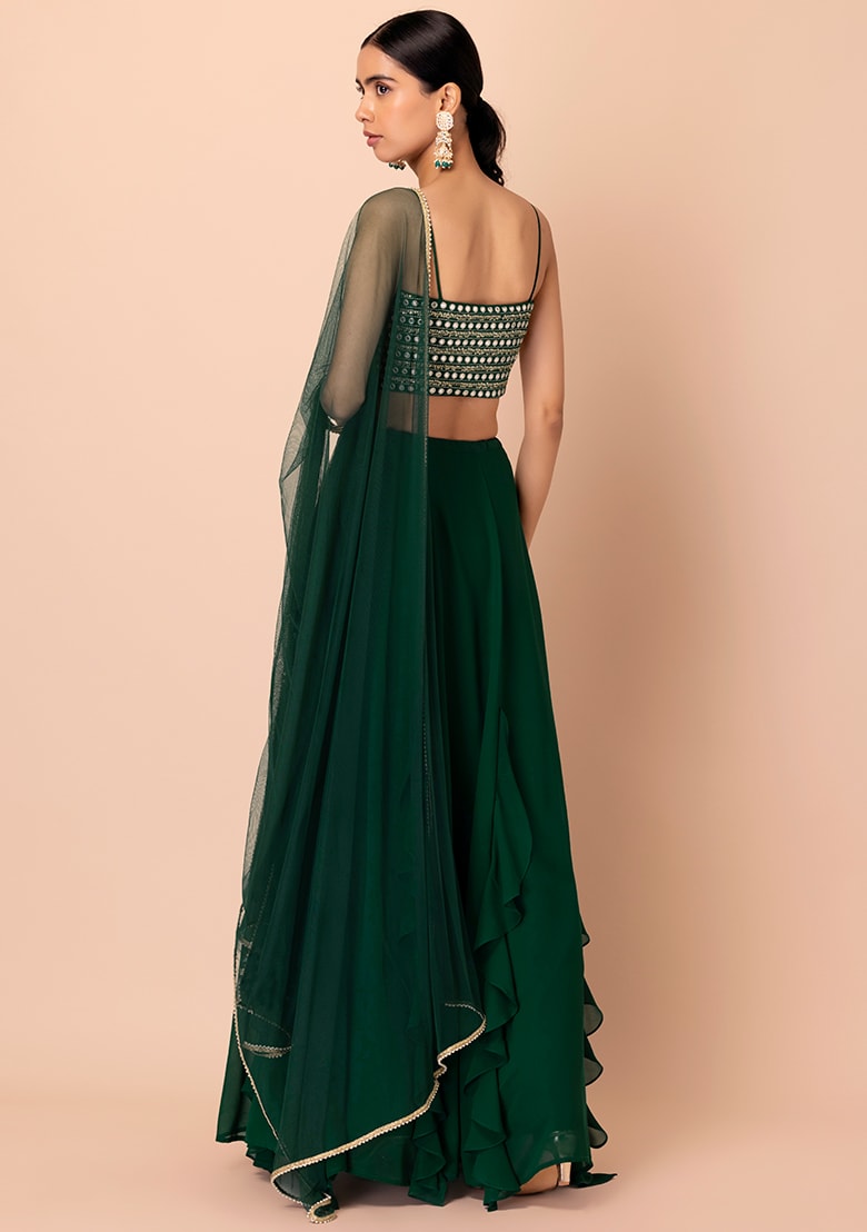 green color georgette lehenga choli with dupatta online shopping