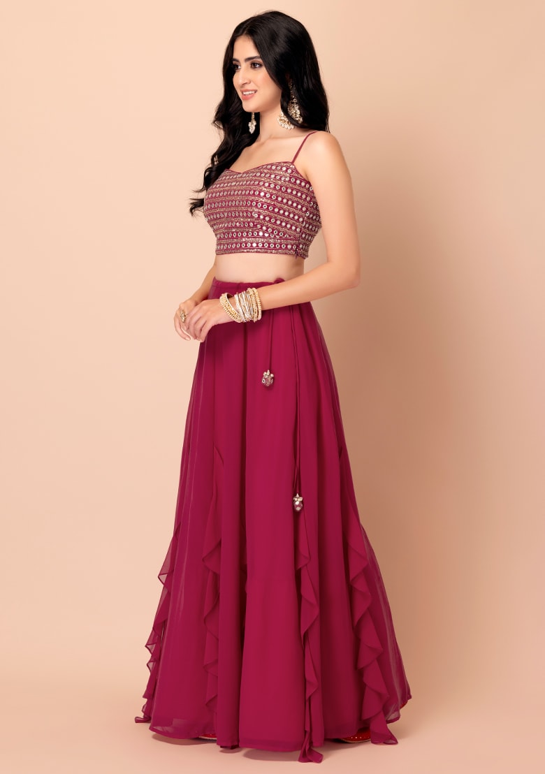 Pink color georgette lehenga choli for wedding