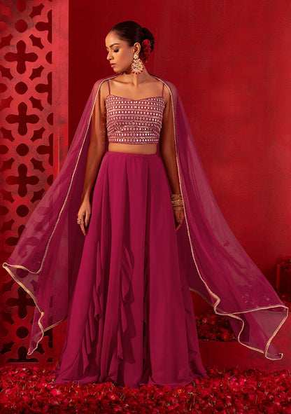 Pink color georgette lehenga choli for party