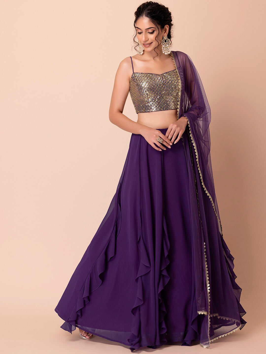 Purple color georgette lehenga choli for women online
