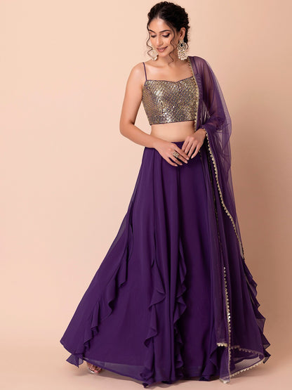 Purple color georgette lehenga choli for women online
