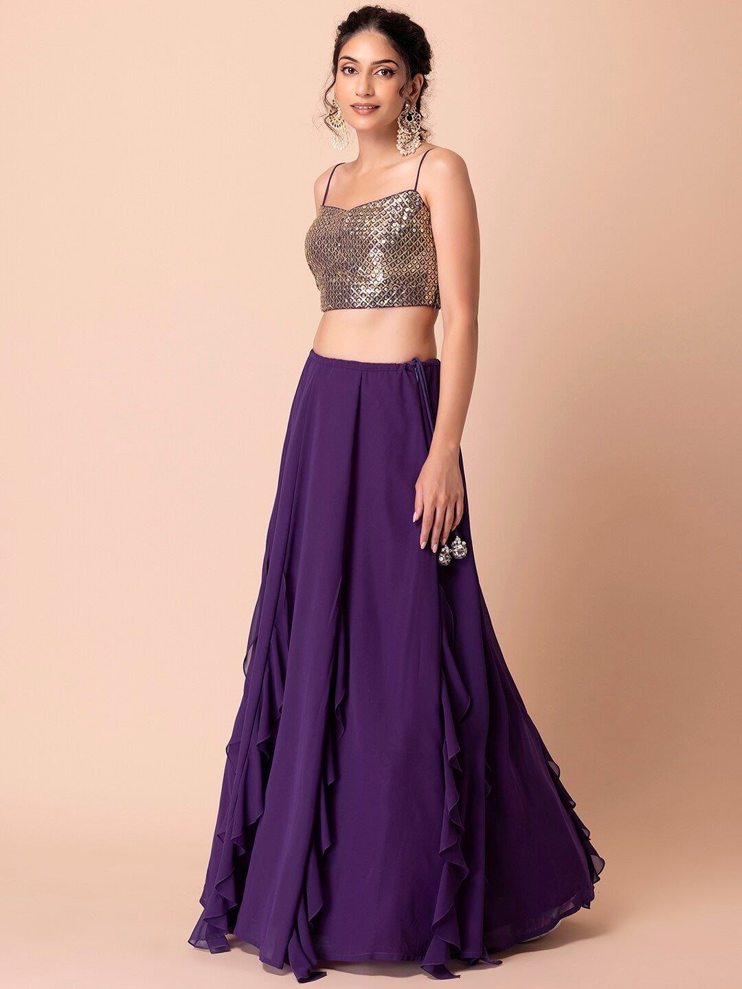 Purple color georgette lehenga choli for women 