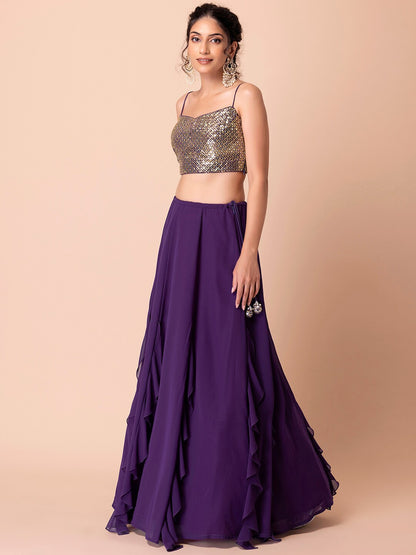 Purple color georgette lehenga choli for women 