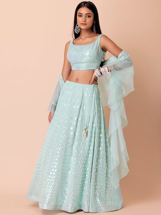 Sky color georgette lehenga choli for women