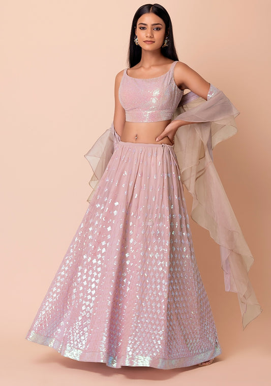 Pink color georgette lehenga choli for women