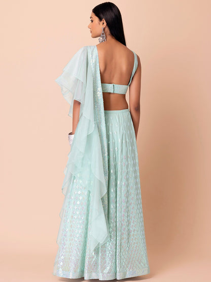 Sky color georgette lehenga choli with dupatta for party