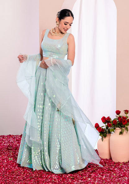 Sky color georgette lehenga choli with dupatta online