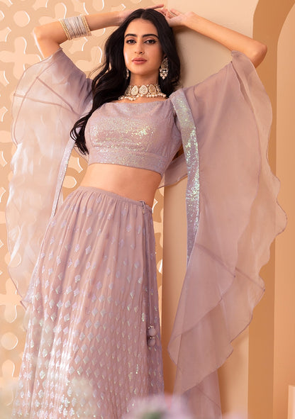 Pink color georgette lehenga choli with dupatta price