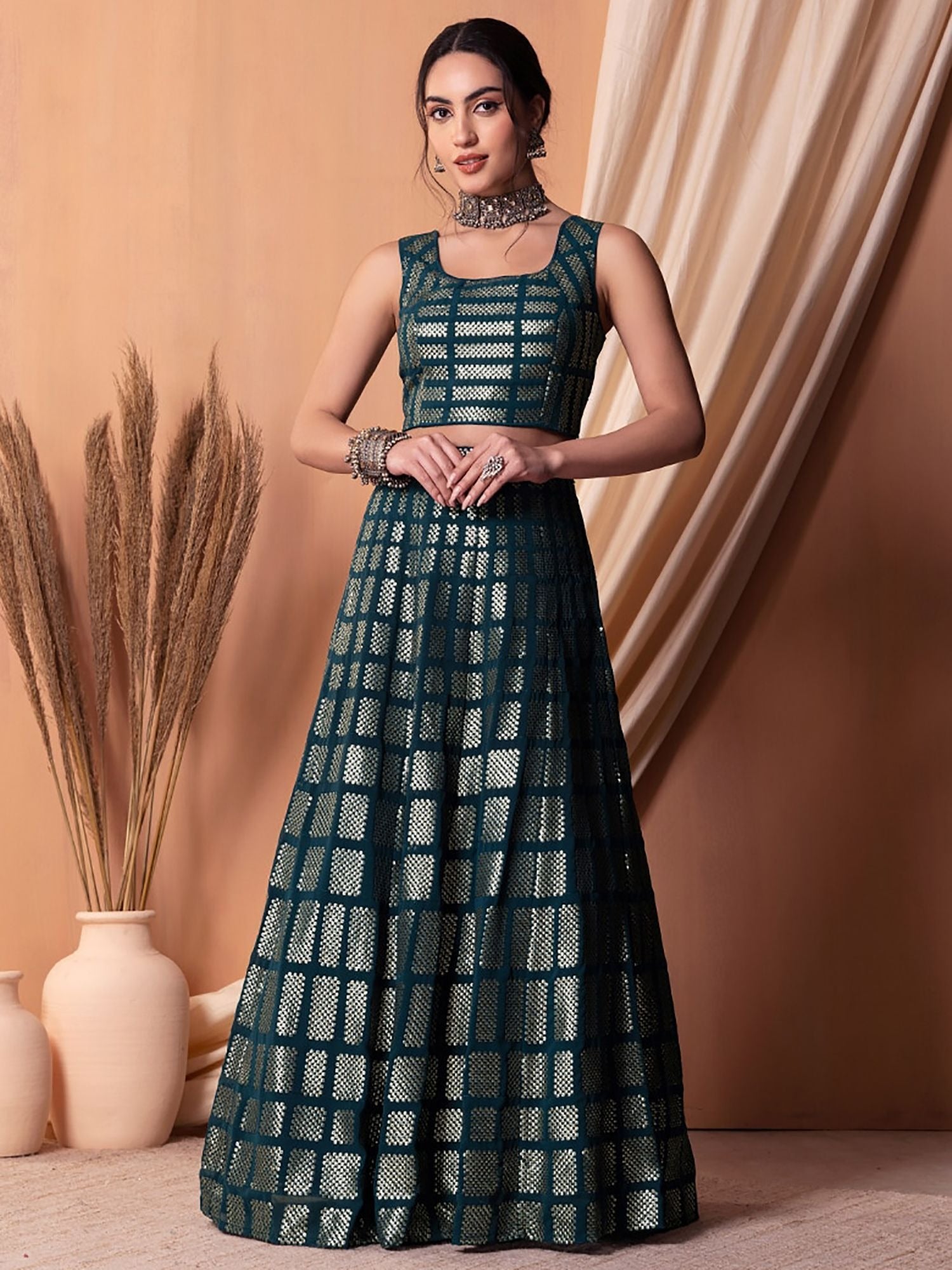 Teal blue georgette lehenga choli for women online shopping
