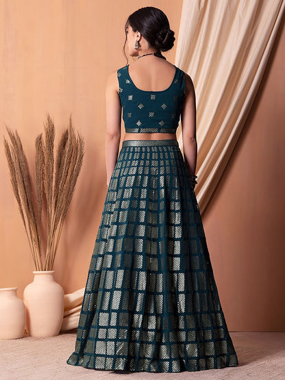 Teal blue georgette lehenga choli for wedding