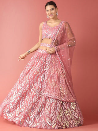 Light pink soft net lehenga choli for women
